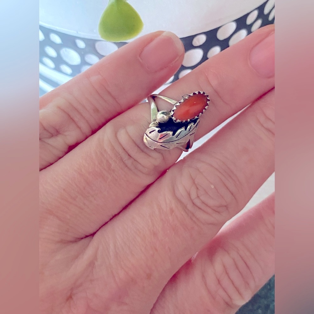 Vintage Sterling Silver Coral Leaf Ring